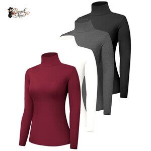 Women's Turtle Neck Long Sleeve Baselayer Undershirts Slim Fit